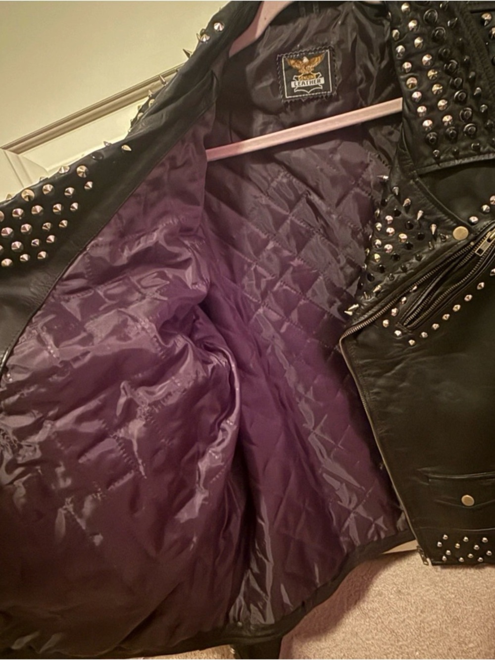 Leather Studded Biker Jacket - Black - Picture 3 of 5